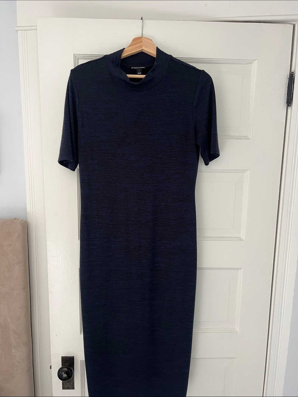 41 Hawthorn Navy Short Sleeve Mock Neck Midi Dress